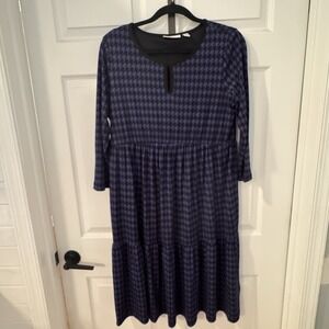 Susan Graver Sz M Purple Black Houndstooth Fit & Flare‎ Retro Swing Dress